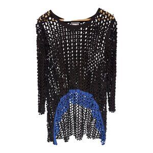 Adore Black Mesh Long Sleeve Top Womens Size Large Edgy Grunge Oversized